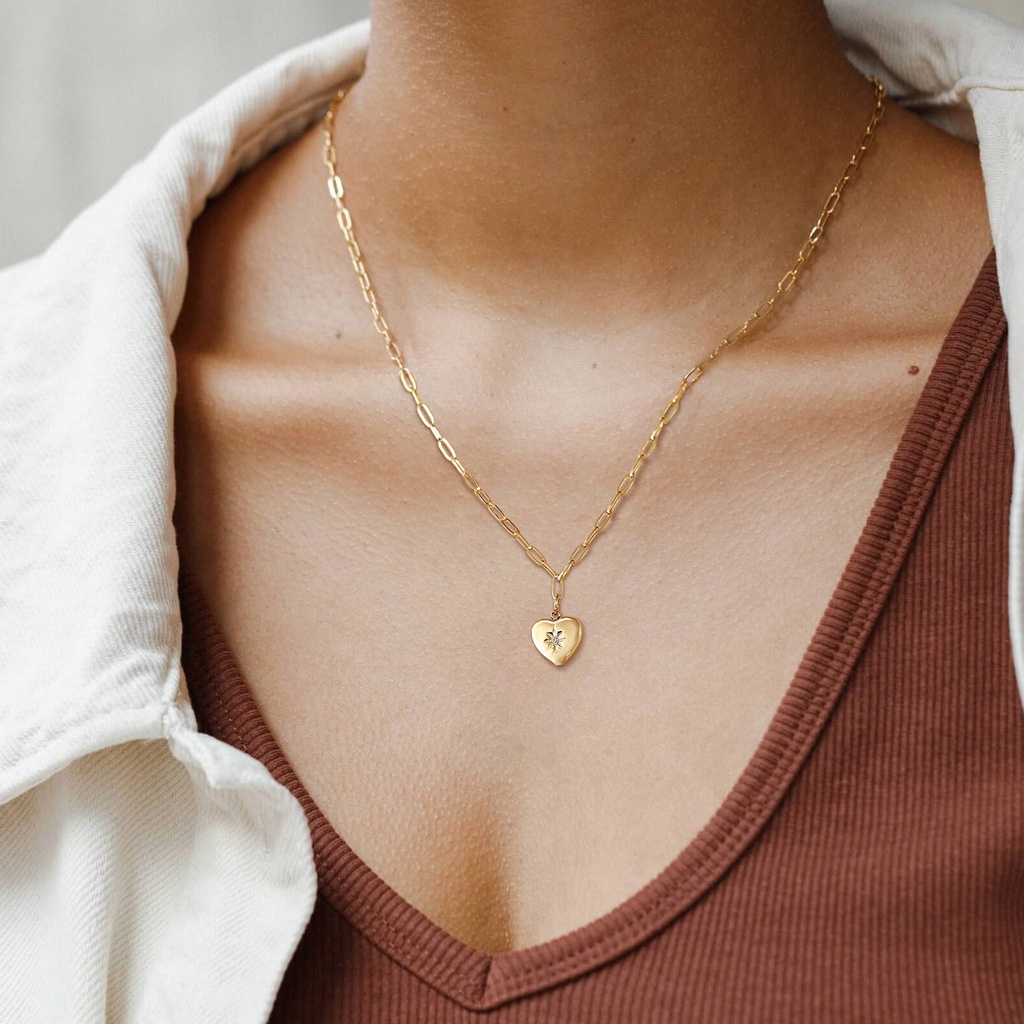 Vòng cổ mặt hình trái tim đính đá màu vàng trơn thiết kế tối giản