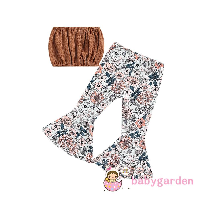 BABYGARDEN-1-6 Years Baby Girl Summer Outfit, Solid Color Sleeveless Strapless Short Tops+ Floral Print Suspender