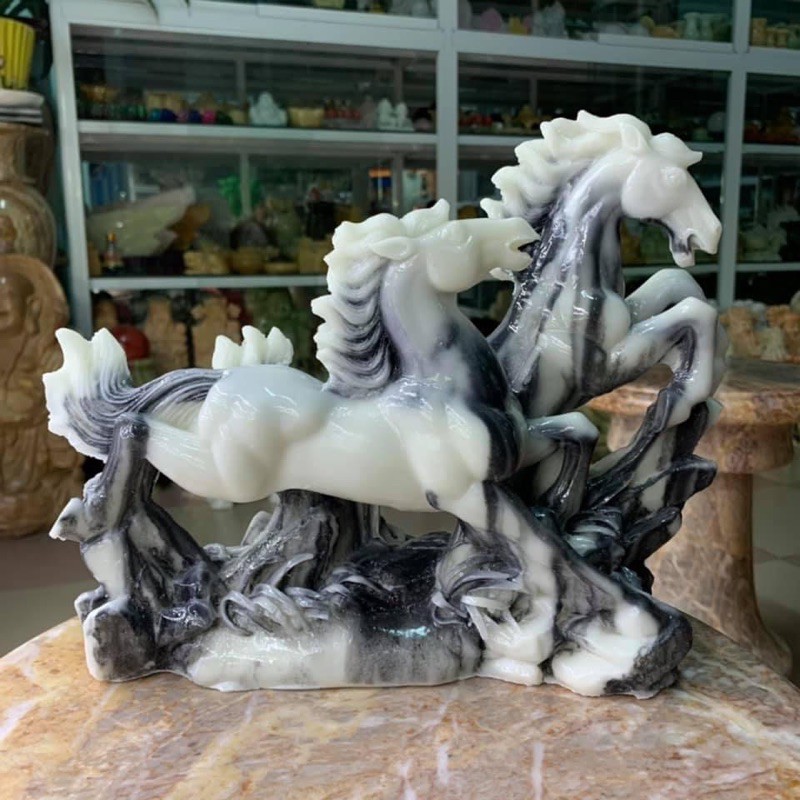 Tượng Song Mã Đá Đúc - ngang 30cm