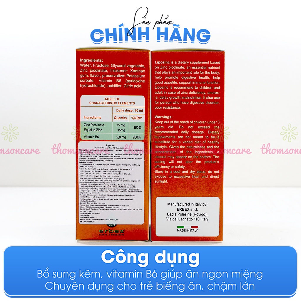 Bổ sung Kẽm - Lipozinc vitamin B6 giúp bé ăn ngon, tăng cường sức đề kháng - Chai 150ml