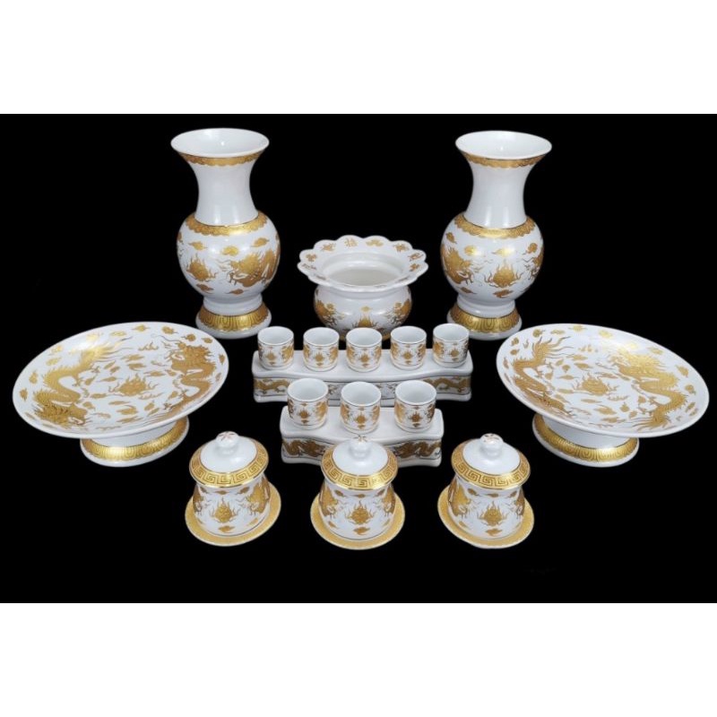 Bộ thờ cúng gốm sứ lư hương bát nhang bình hoa ống đựng nhang đĩa áng chung ly đại bi hũ nước muối gạo đèn dầu thờ cúng