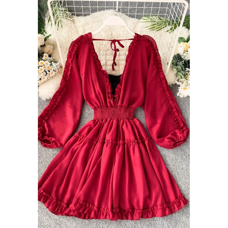 Đầm Dệt Kim Tay Dài Phồng Kiểu Retro Pháp Xinh Xắn Cho Nữ | BigBuy360 - bigbuy360.vn