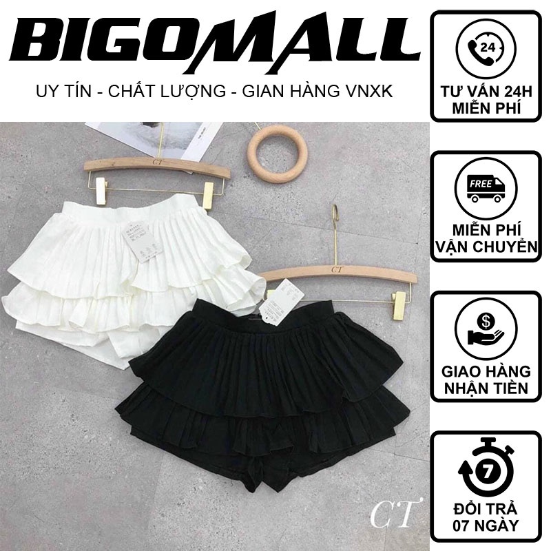 Chân Váy 2 Tầng Xếp Ly BIGOMALL - chân Váy Xòe 2 Tầng Lưng Cạp Cao dáng ngắn sang chảnh.