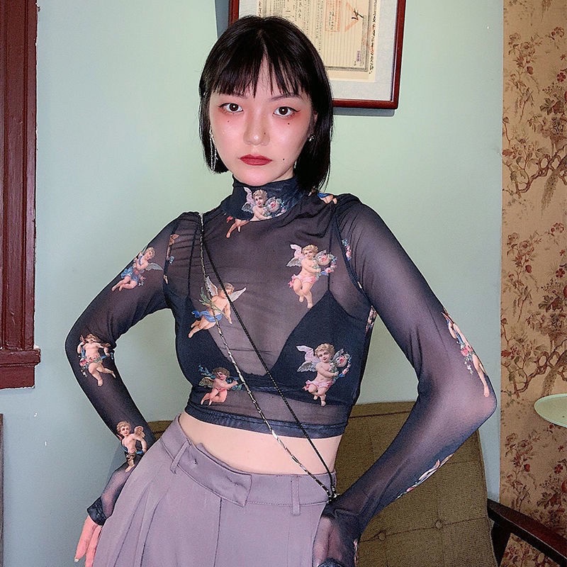 Áo Thun COZOK Lưới Tay Dài Cổ Lọ Thời Trang Cho Nữ