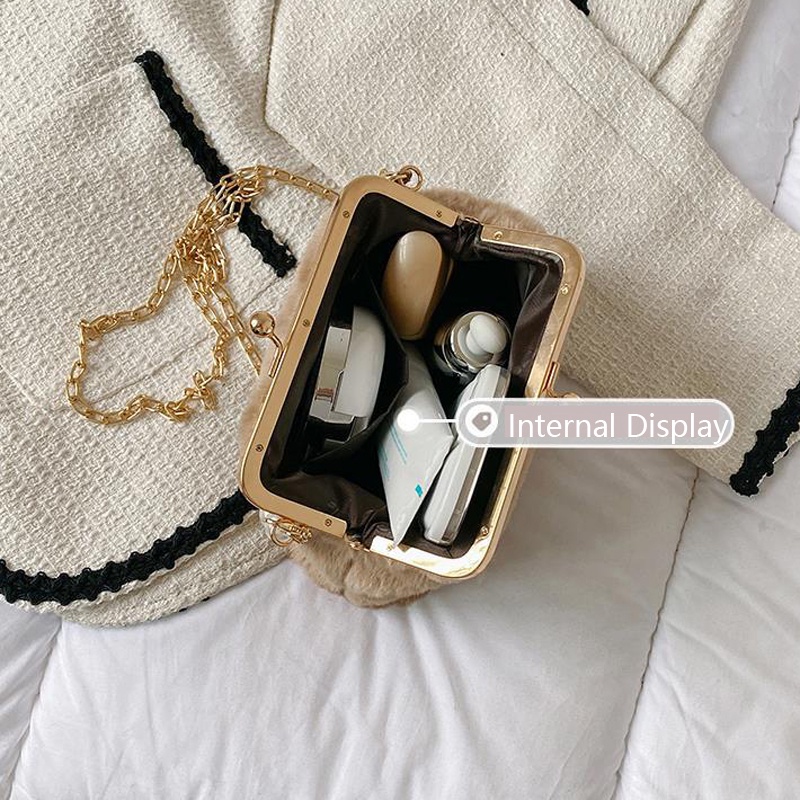 Túi Đeo Vai Bằng Nhung Lông Phối Dây Xích Phong Cách Pháp Thời Trang Dành Cho Nữ