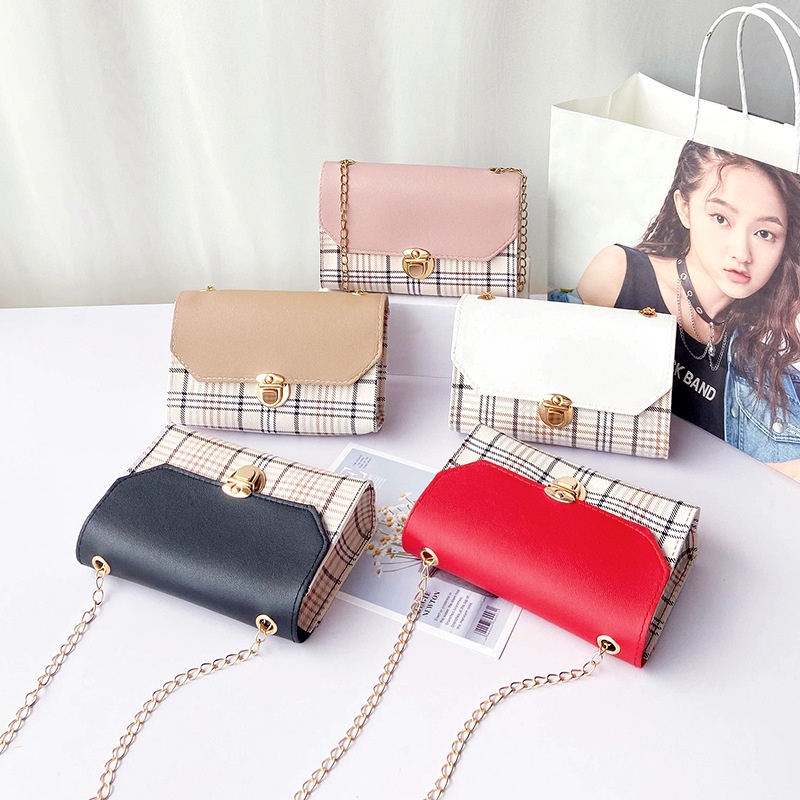 Túi Đeo Chéo Mini Hình Vuông Họa Tiết Sọc Caro Thời Trang Cho Nữ