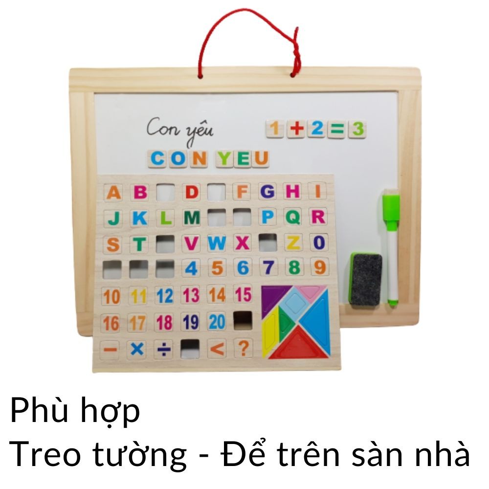 Bảng học treo tường 2 mặt Đen Trắng - Chữ cái và Số nam châm Đồ chơi cho bé mã 53016 Kami