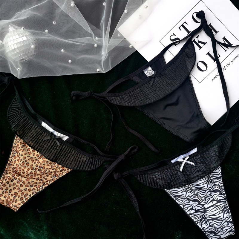 Quần Lót Nữ ❤️ Quần Lọt Khe Phối Voan Họa Tiết Da Báo Thắt Nơ Hông Sexy Điệu Đà V105