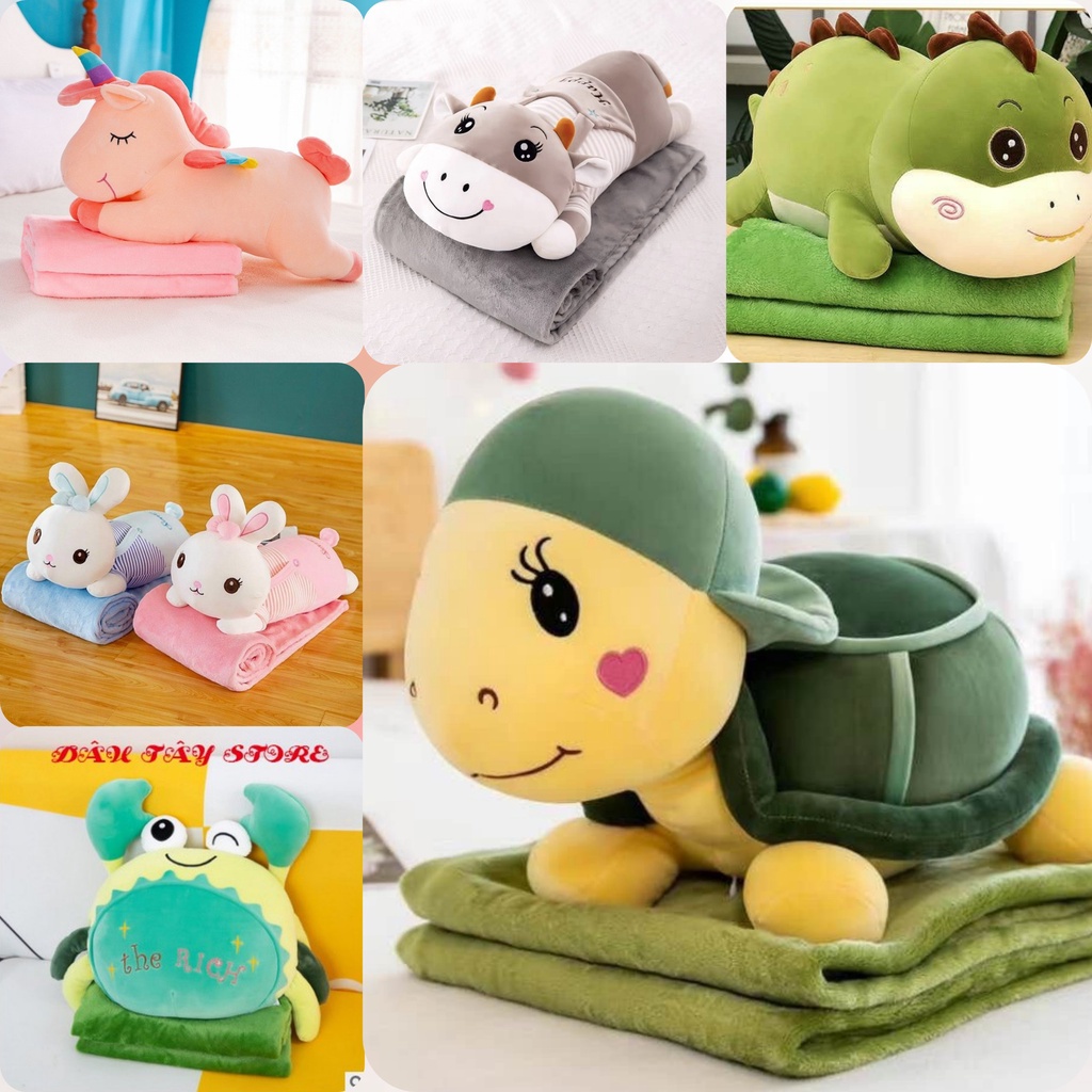 Chăn Gối 2in1 Chăn Gối Văn Phòng Hình Rùa, Chuột, Khủng Long Siêu Xinh