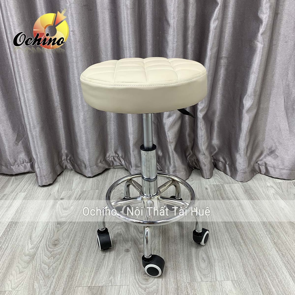Ghế Xoay 360 Độ, Ghế Đôn Hơi Spa Mẫu Tròn múi sang chảnh Có Bánh Xe Nâng Hạ Cao Thấp Dùng Trong Spa Phun Xăm, Nối Mi