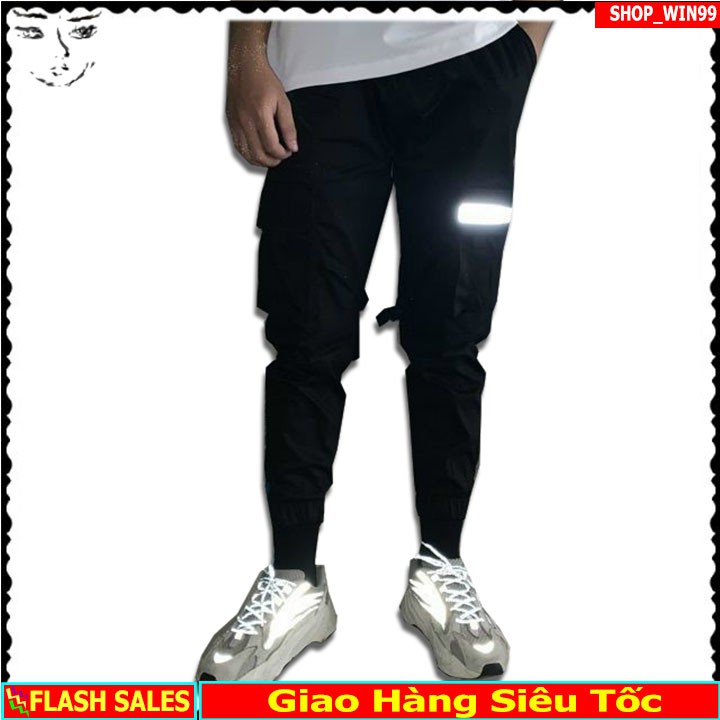 Quần Jogger Kaki Nam Nữ Dáng Thể Thao nhiều Túi Hộp Có Phản Quang màu đen