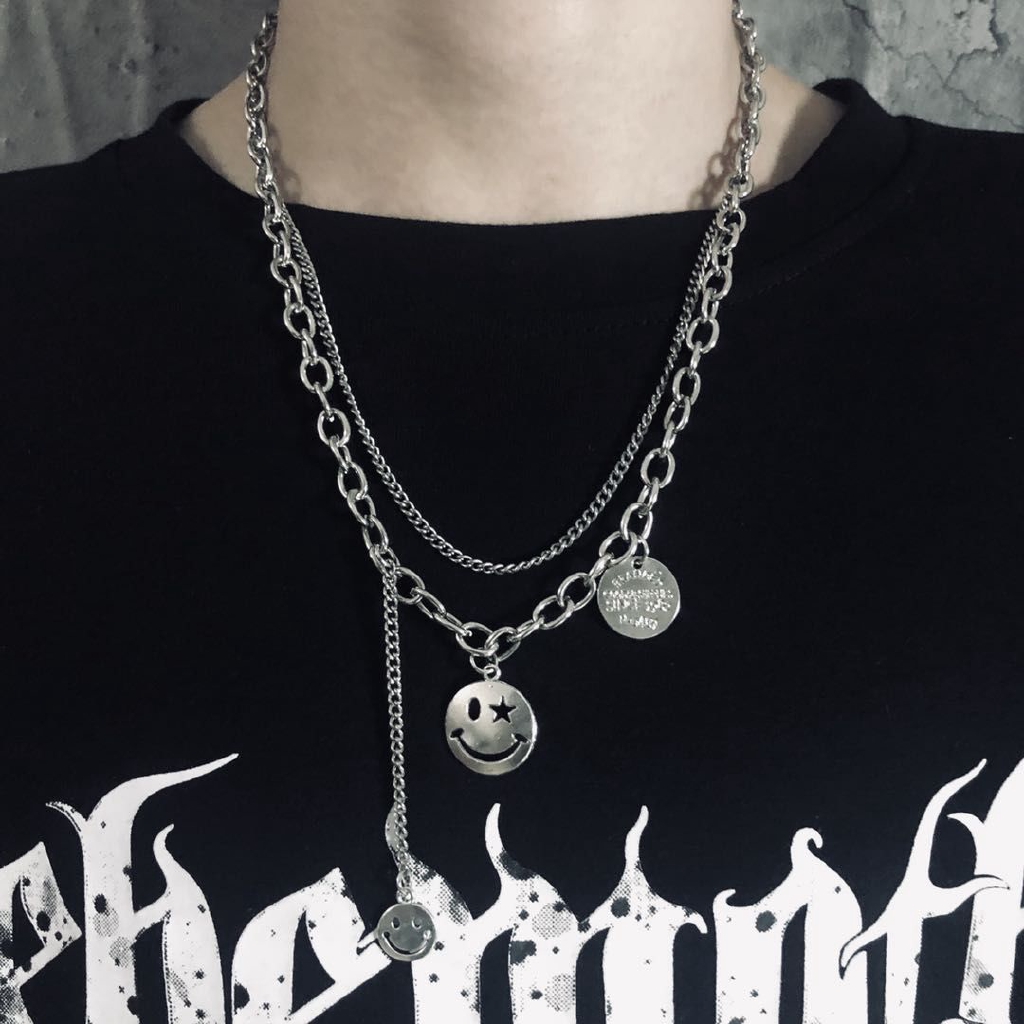 Dây Chuyền Hai Lớp Mặt Hình Mặt Cười Phong Cách Đường Phố Thời Trang Cho Nam Và Nữ 22238