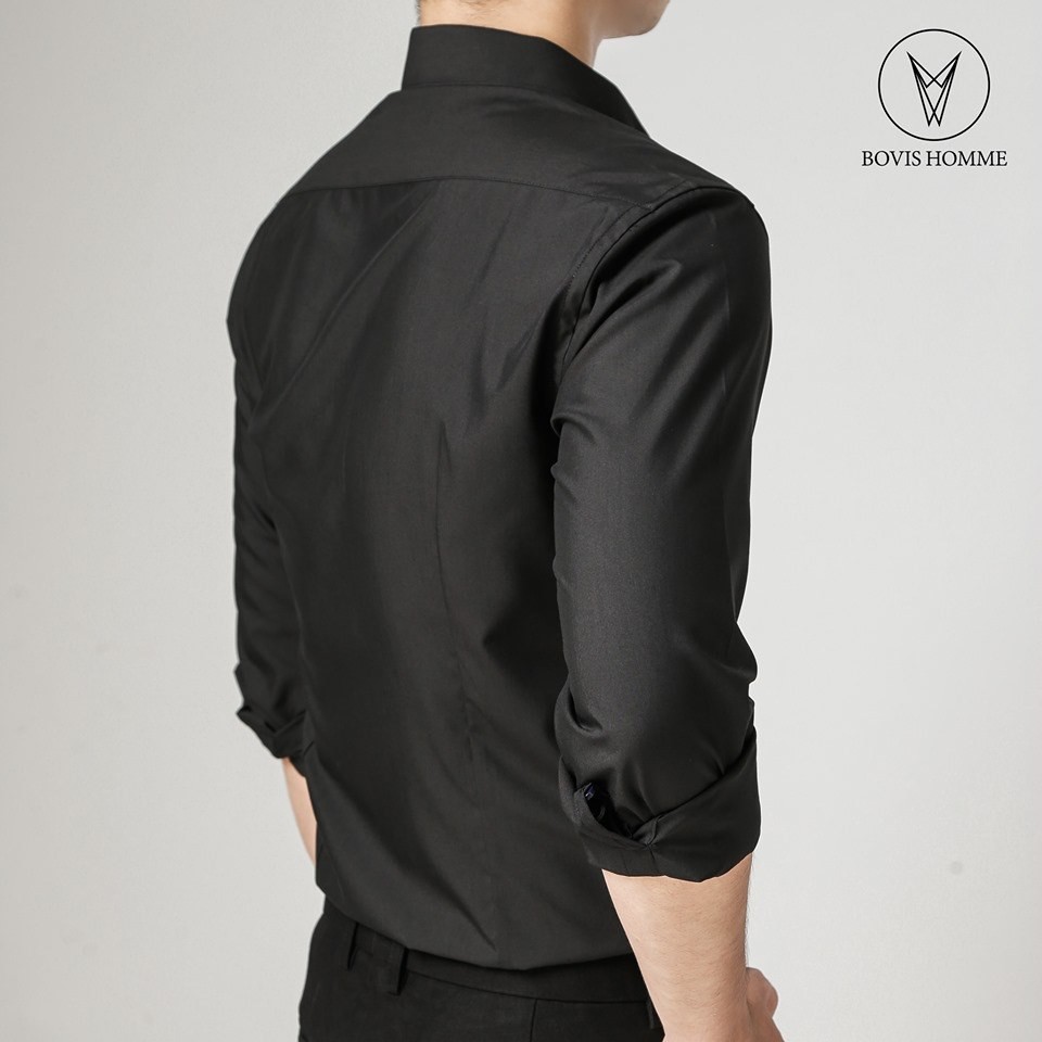 Áo sơ mi nam Bovis Homme tay dài SD003, màu đen, Form slim, chất liệu modal, mặt vải mềm mượt, thoáng mát, chống nhăn | BigBuy360 - bigbuy360.vn