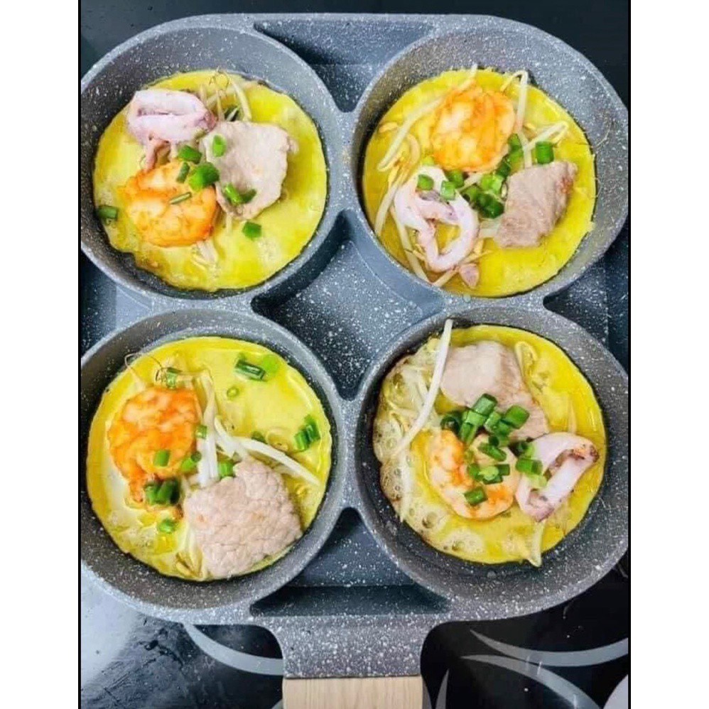 Chảo Chiên Trứng 4 Ngăn Chống Dính Đa Năng - Chảo Vân Đá Chiên Rán Làm Bánh