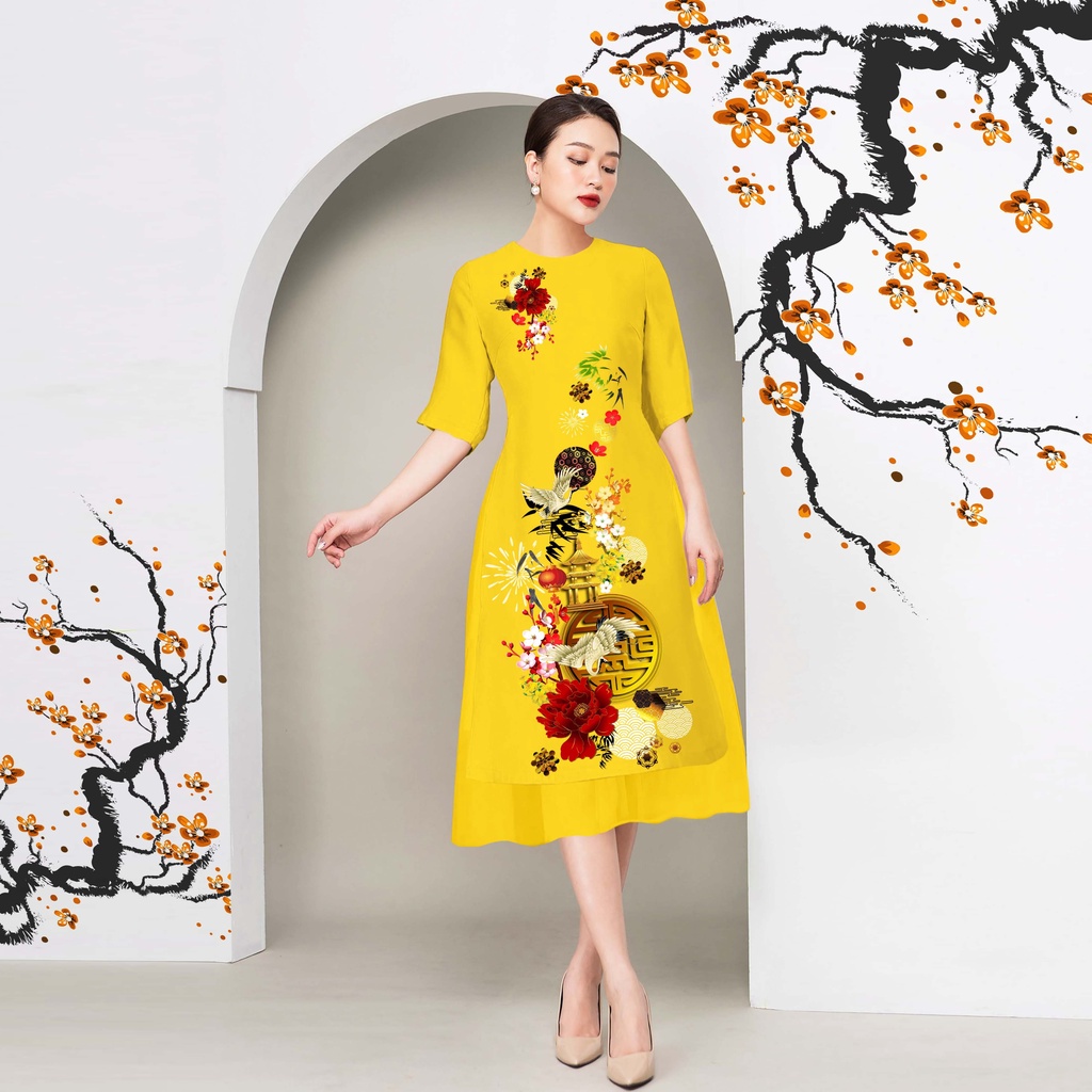 Áo dài cách tân in 3D hình hạt sang trọng AD07- Lady Fashion