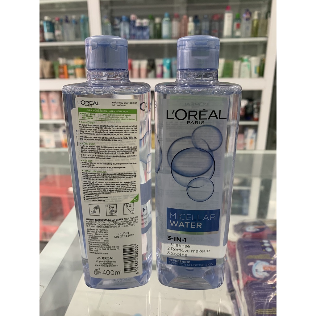 ✅ ( Chính hãng) NƯỚC TẨY TRANG LOREAL 3 IN 1 400ML