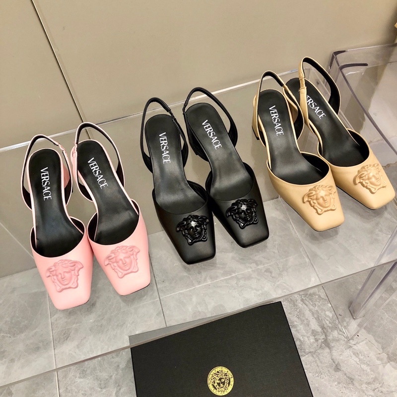 Giày cao gót quai hậu mũi vuông thương hiệu Versace cao cấp