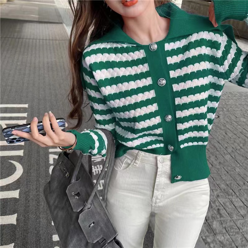 SUXI Áo Khoác Cardigan Dệt Kim Họa Tiết Kẻ Sọc Thời Trang Thu Đông Hàn Quốc Dễ Phối Đồ Cho Nữ