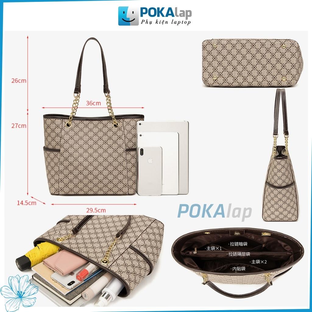Túi xách tote thời trang nữ POKA46 họa tiết hoa bốn lá size lớn trẻ trung, sang trọng - POKALAP