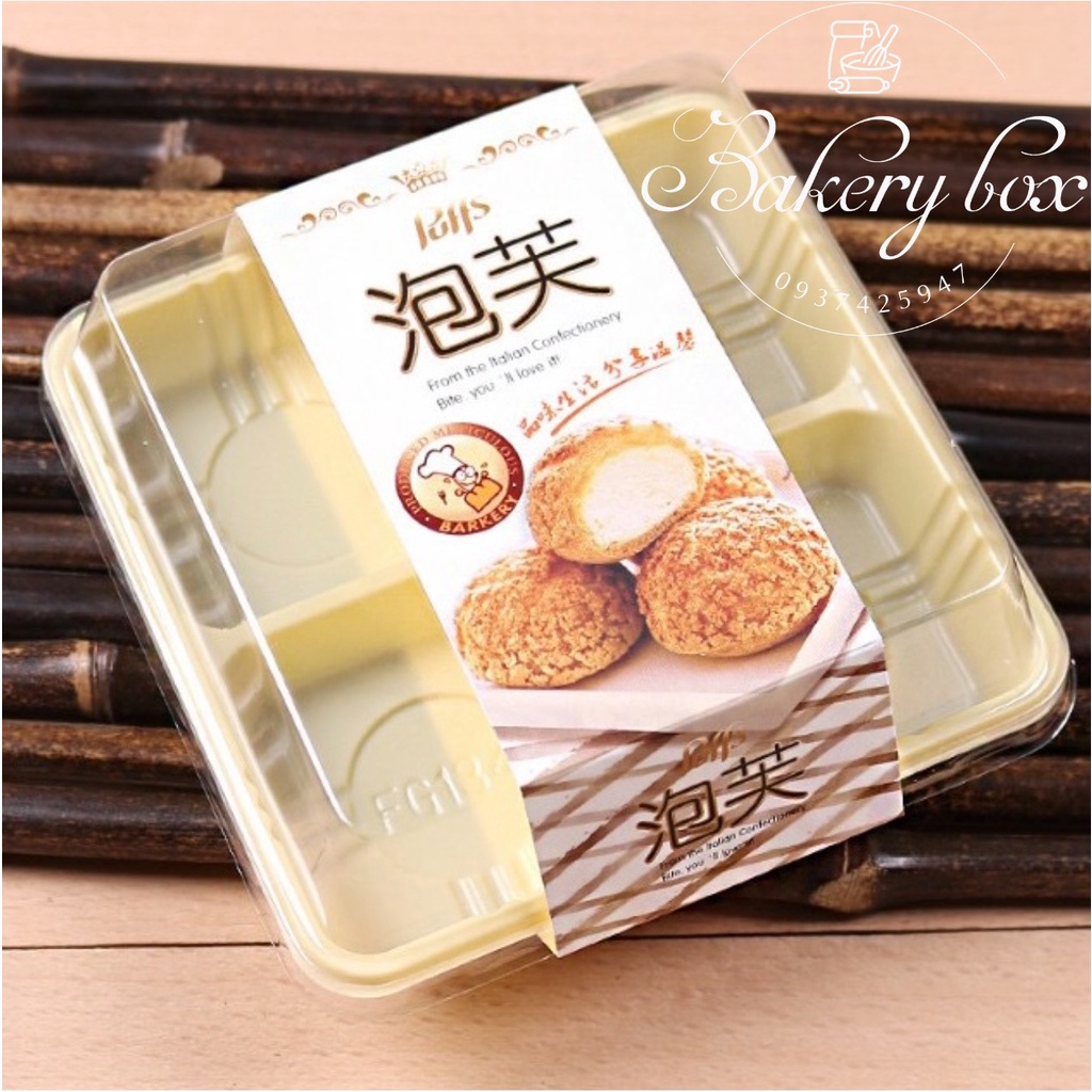 50 Hộp HT134 Vàng Kem - Hộp 4 Ngăn Đựng Bánh Trung Thu Mini 75gr - Mochi - Su Sing