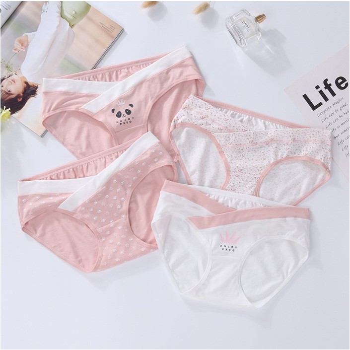 Túi 4 Quần lót cho bà bầu cạp chéo cotton cao cấp xuất nhật mặc sau sinh co giãn kháng khuẩn QUANBAU01