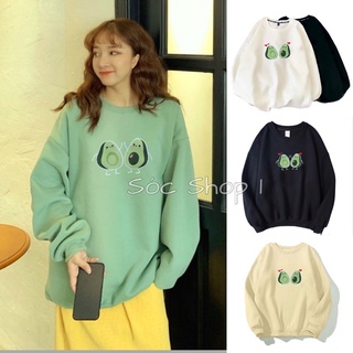 Áo Sweater Quả Bơ Cute Form Rộng Tay Phồng Unisex, Áo Nỉ Cổ Tròn Cute Hột Me Chất Nỉ Trần Bông Dày Dặn