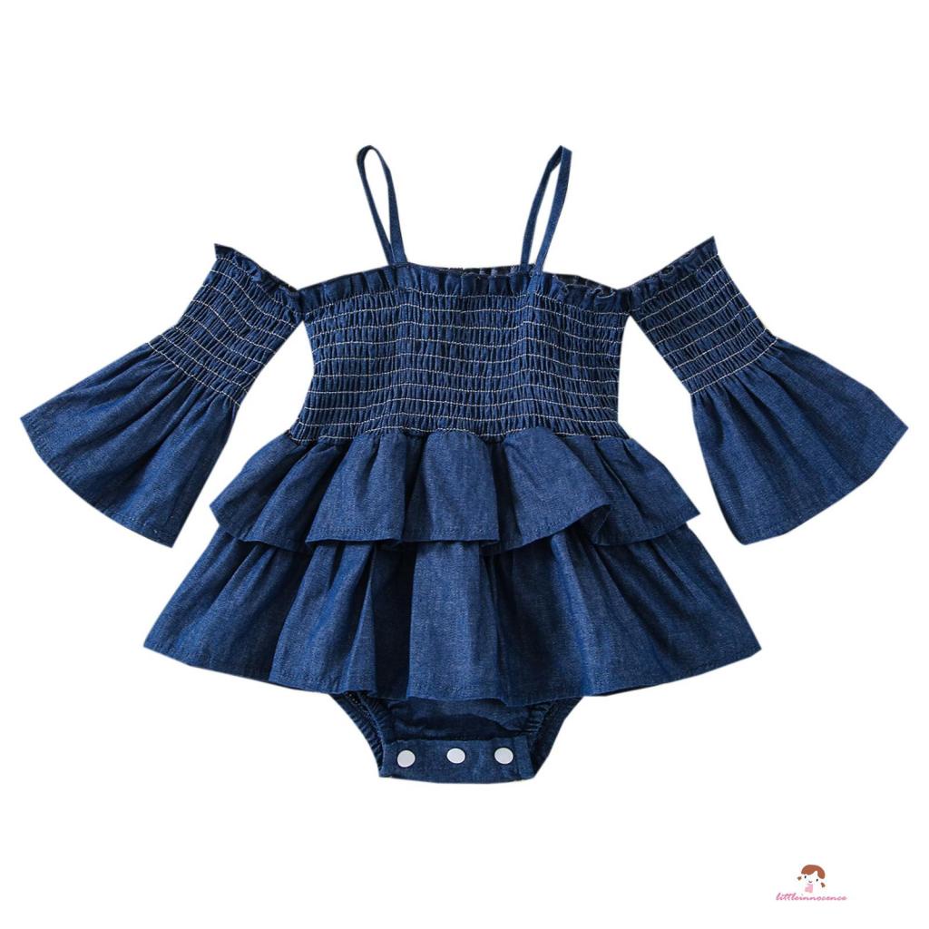 Bộ Áo Liền Quần Trễ Vai Tay Dài Thời Trang Mùa Hè Cho Bé Gái