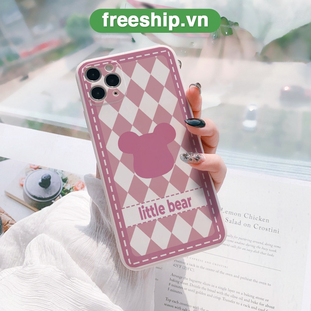 Ốp lưng iphone bảo vệ cam Litter bear caro ốp iPhone vuông cạnh 7plus/8/8plus/x/xr/xs/11/12/13/pro/max/plus/promax e203