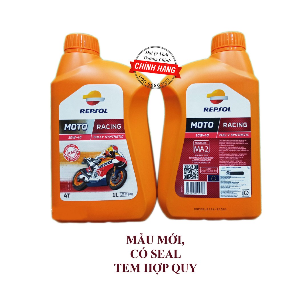 Nhớt Repsol Racing 10W40 chính hãng mẫu mới có seal, Tem hợp quy