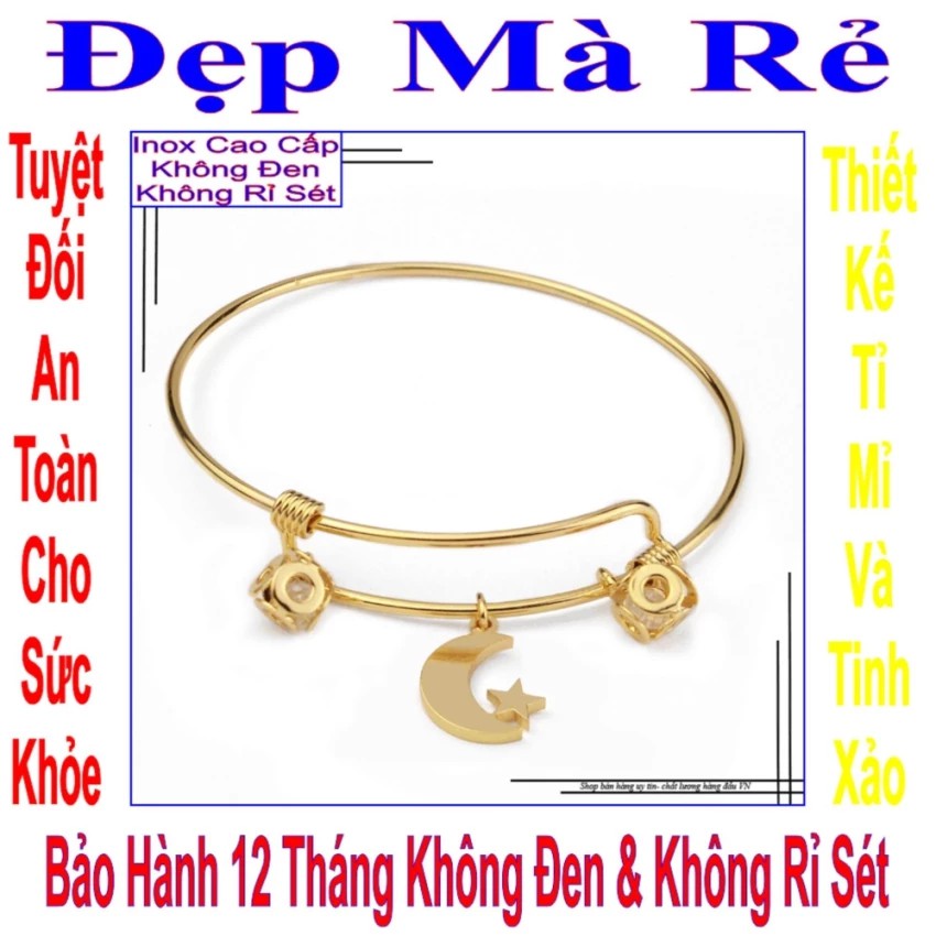 Kiềng tay màu vàng nữ trăng sao -Tự điều chỉnh được theo cổ tay - Cam kết 1 đổi 1 nếu hoen , gỉ sét