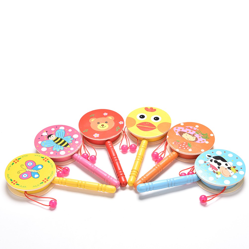 1 Pcs Rattle Drum Cartoon Baby Kid Percussion Educational Musical Instrume