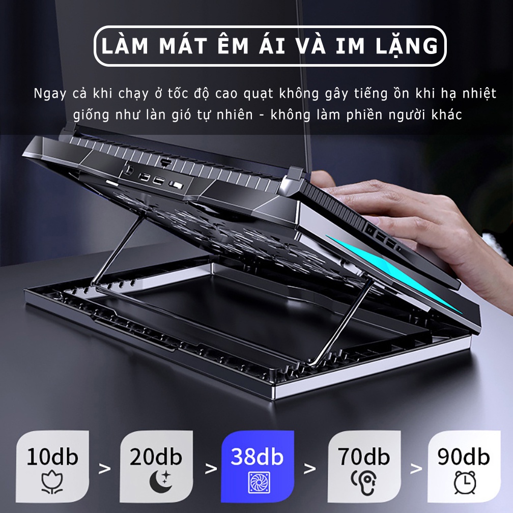 Đế tản nhiệt laptop Sidotech Q3 có 6 quạt làm mát nhanh chống ồn đèn led gaming giúp tăng hiệu năng bảo vệ máy tính