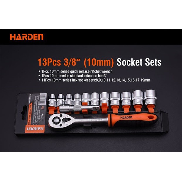 [Mã LT50 giảm 50k đơn 250k] Bộ Khẩu Chính Hãng HARDEN 13 Chi Tiết 3/8'' (10 mm)