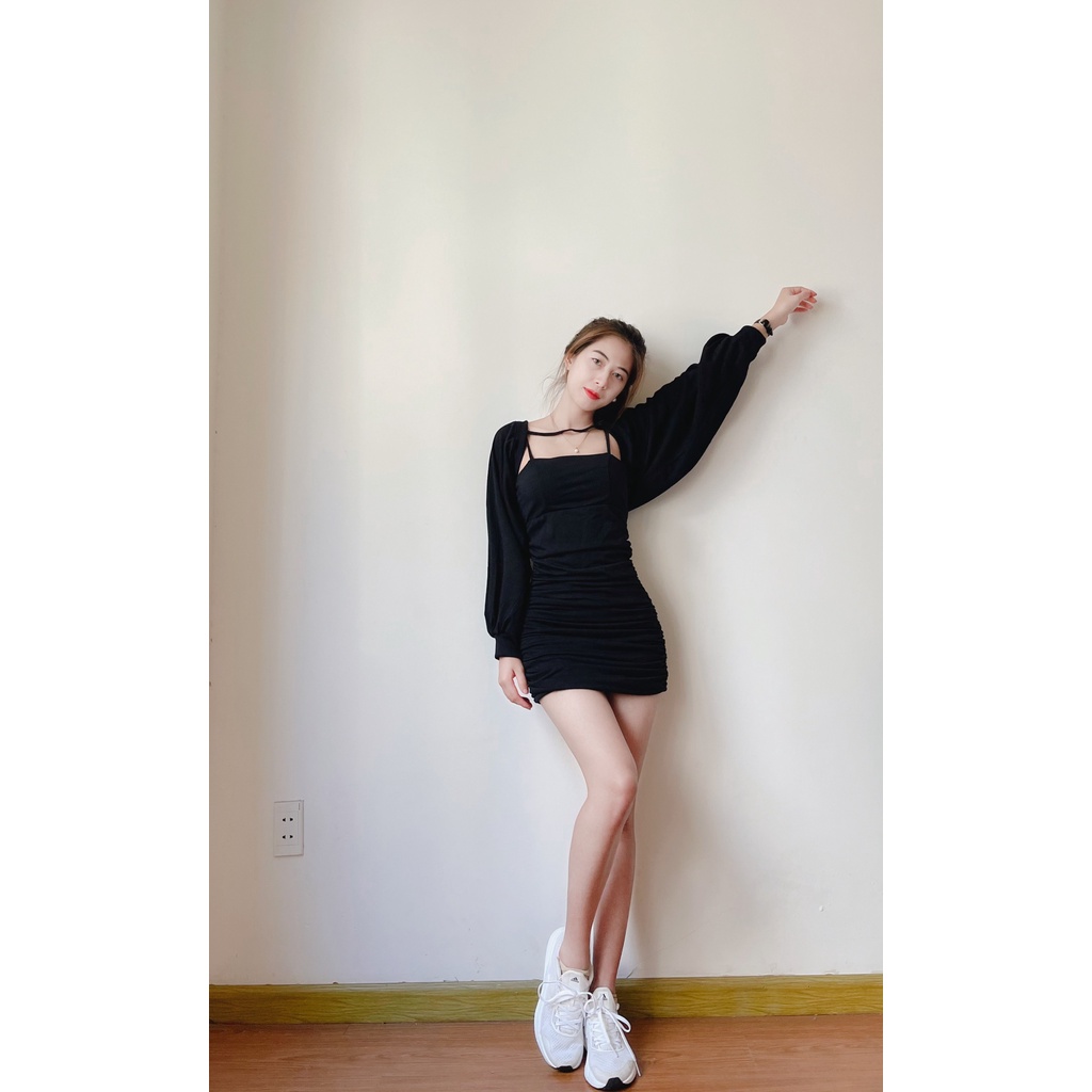 Set đầm kiểu kèm áo khoác croptop 4YOUNG FASHION ST03 | BigBuy360 - bigbuy360.vn