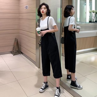 Set quần yếm ống rộng kaki kèm áo thun - vietcentre