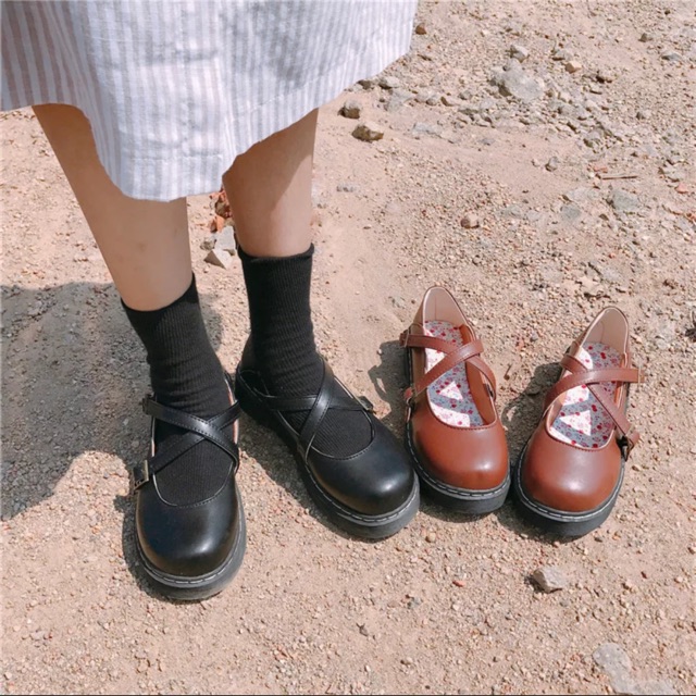 (CÓ SẴN sz 35- đen) Giày lolita đan dây chéo mengbali - 3 ảnh thật cuối | BigBuy360 - bigbuy360.vn
