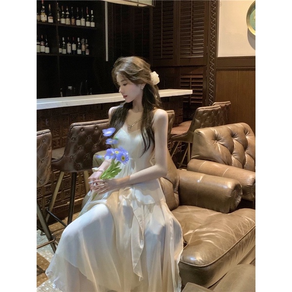 Đầm maxi hai dây viền bèo xòe bồng siêu đẹp, váy maxi hai dây đi biển phong cách Hàn Quốc