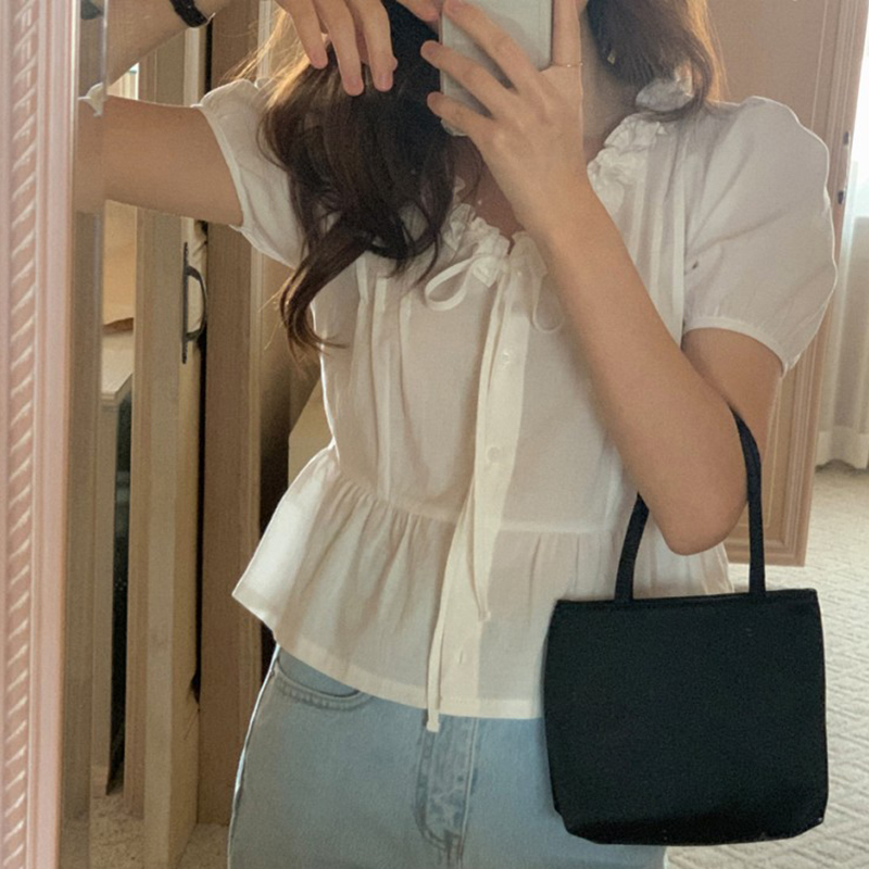 Áo Sơ Mi Trắng Ngắn Tay Thắt Dây Thời Trang 43492