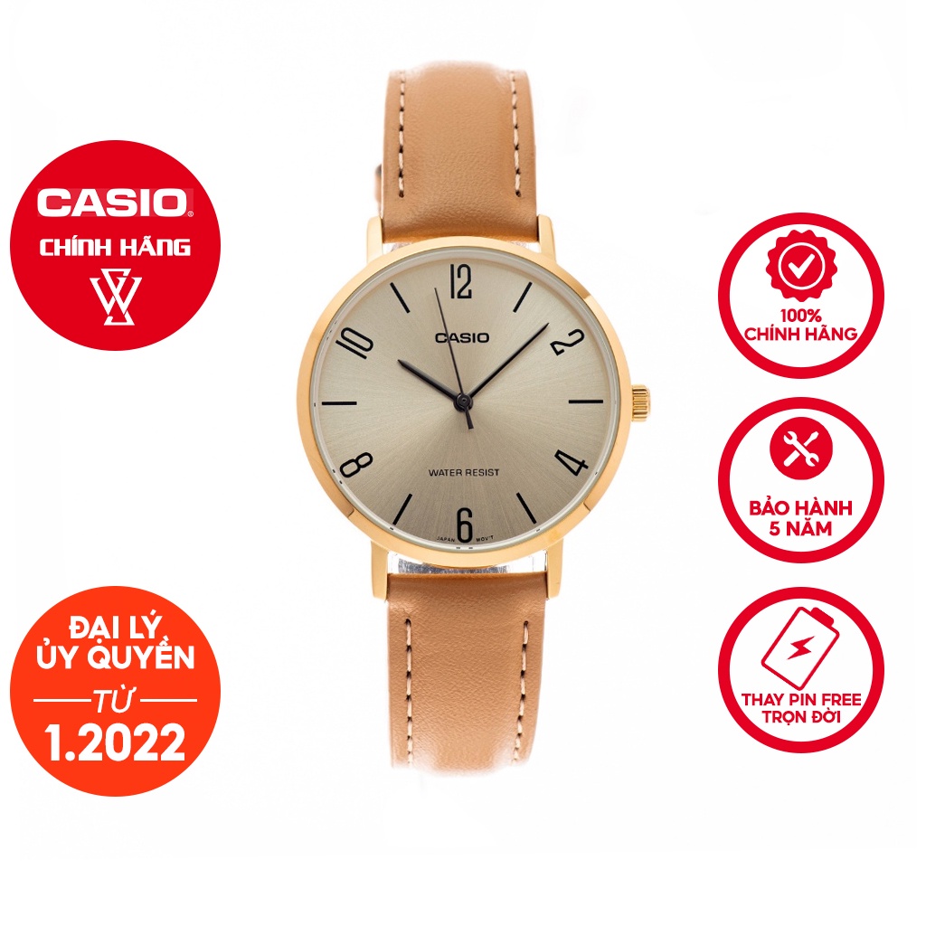 Đồng Hồ Quartz Nữ Casio WATCHSTORE LTP-VT01GL-9B2UDF Thiết Kế Kính Khoáng 34mm, Dây Đeo Da Và Vỏ Thép Không Gỉ