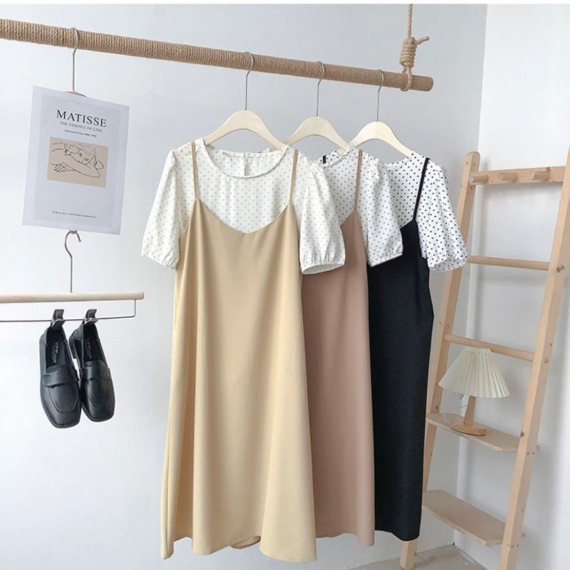 Váy Nữ 2 Dây Dáng Xèo- Kèm Áo Chấm Bi M085- Lolla_Fashion | BigBuy360 - bigbuy360.vn