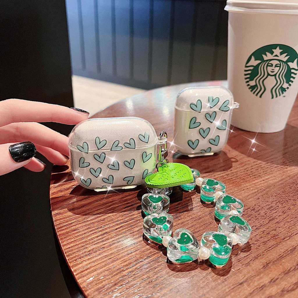 Vỏ Bảo Vệ Hộp Sạc Tai Nghe AirPods3 AirPods3 Pro AirPods2gen Màu Xanh Lá Họa Tiết Trái Tim Dễ Thương Ốp