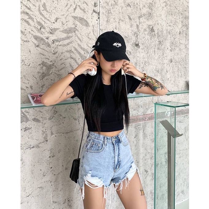 Porozi Áo Thun Nữ Ngắn Tay Hở Lưng Phong Cách Hàn Quốc