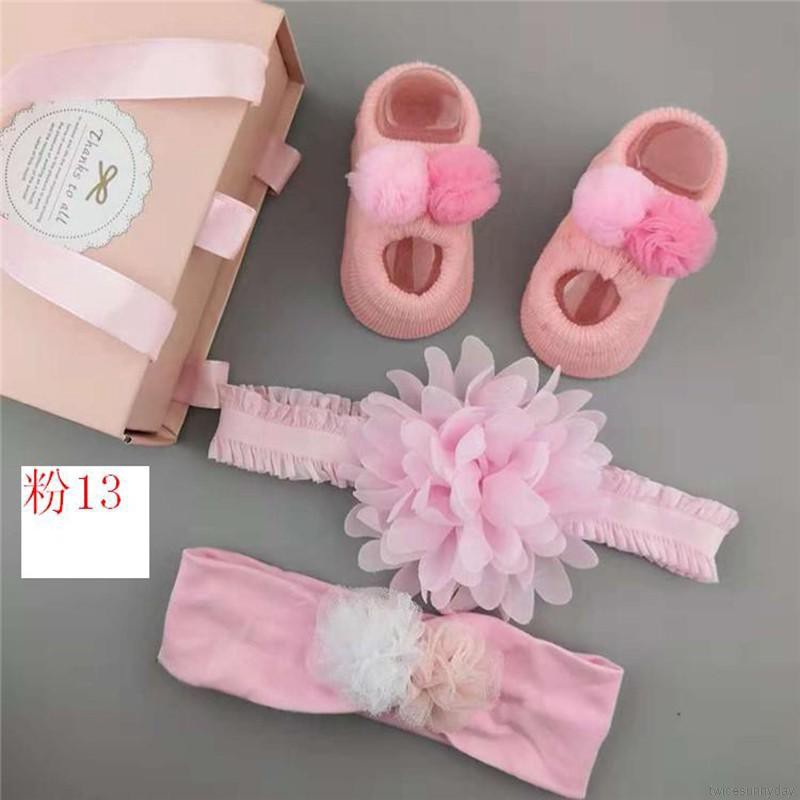 ☀ sunny ღ Baby Cartoon Cotton Flower Design Socks+ Hairband Photography Props Set