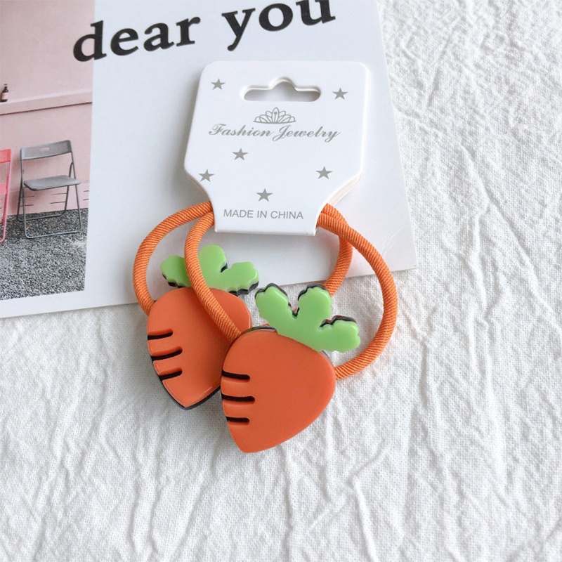 Set 2 Dây Buộc Tóc Cao Su Co Giãn Gắn Hình Thú Hoạt Hình / Trái Cây Phong Cách Hàn Quốc Cho Bé Gái Giá Đỡ