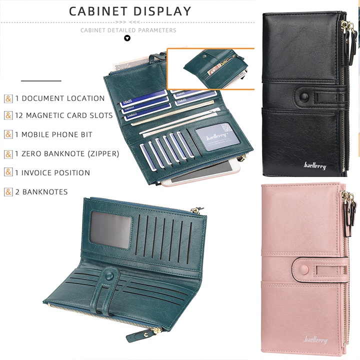 Ví Nữ Dáng Dài Cầm Tay Cao Cấp Baellerry Nhiều Ngăn Thời Trang Đựng Tiền Có Cúc Bấm