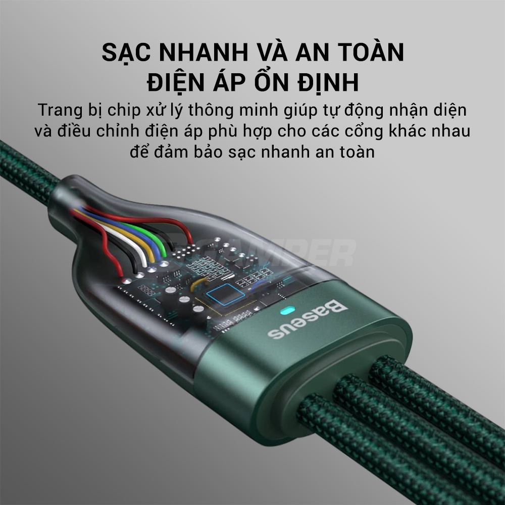 Dây Cáp Sạc Đa Năng 3 in 1 Baseus Cổng USB + Type C Sạc Nhanh 5A PD 100W Cho Laptop / IP / Samsung / Huawei / Xiaomi