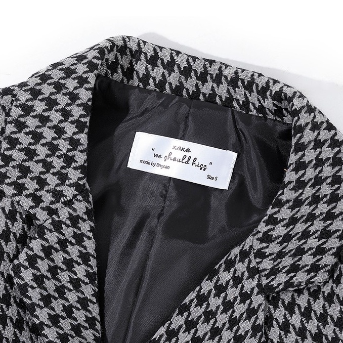 Áo khoác vest crop caro xám tingoan JESSICA JACKET/GR