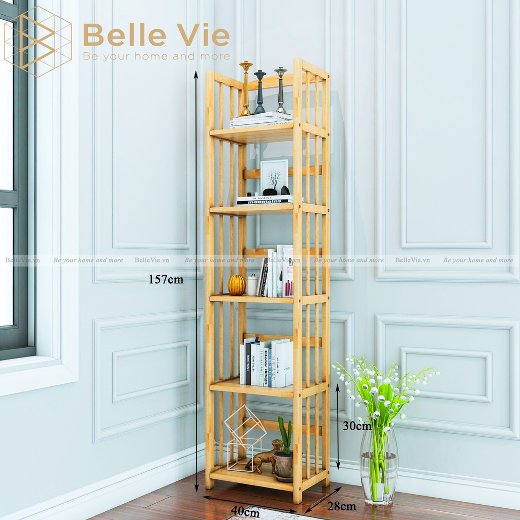 Kệ Sách 5 Tầng BELLEVIE Kệ Gỗ Decor Lắp Ráp Đơn Giản Dễ Dàng Bookshelf 5F Natural x 40Cm