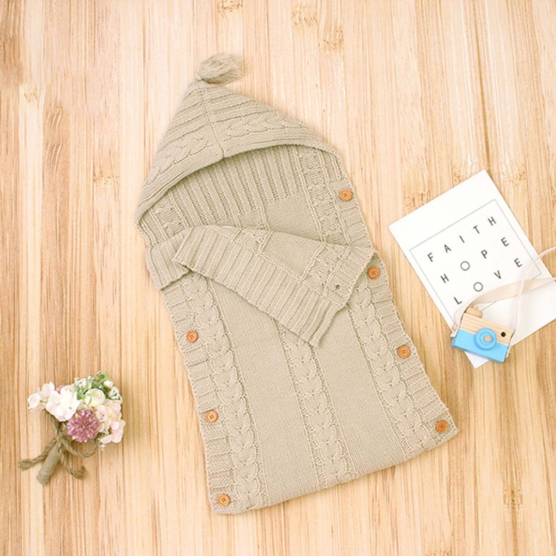 Túi Ngủ Dệt Kim Giữ Ấm Mùa Đông Có Nút Bấm Cho Bé Sơ Sinh