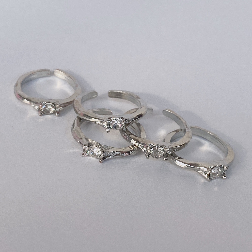 Nhẫn Kim Loại Đính Đá Thiết Kế Đơn Giản Phong Cách hip hop